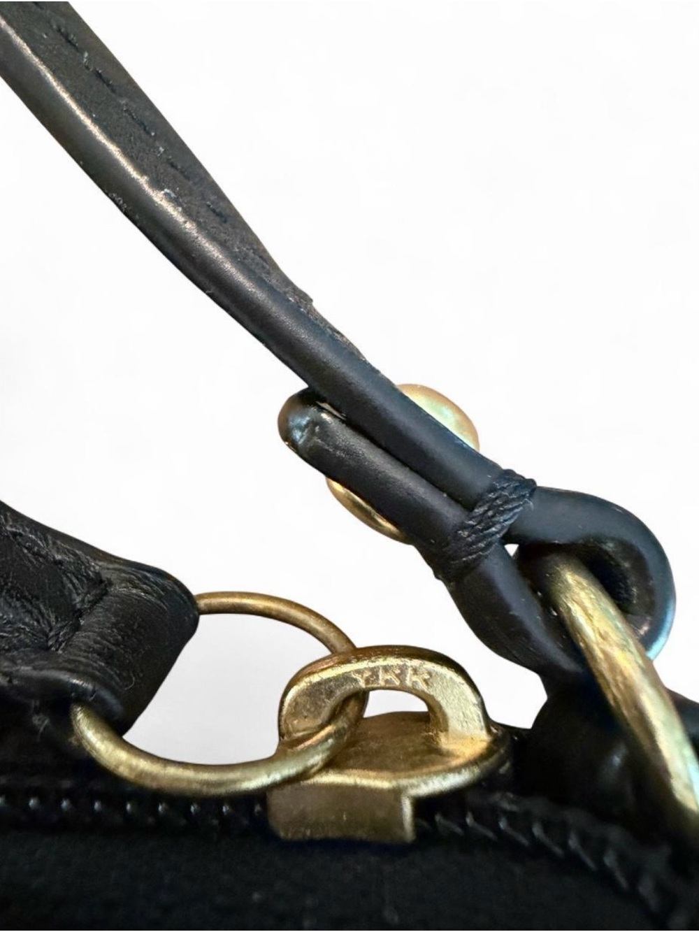 VTG Y2K Coach black leather wristlet with gold accents and embossed logo. - Picture 5 of 8